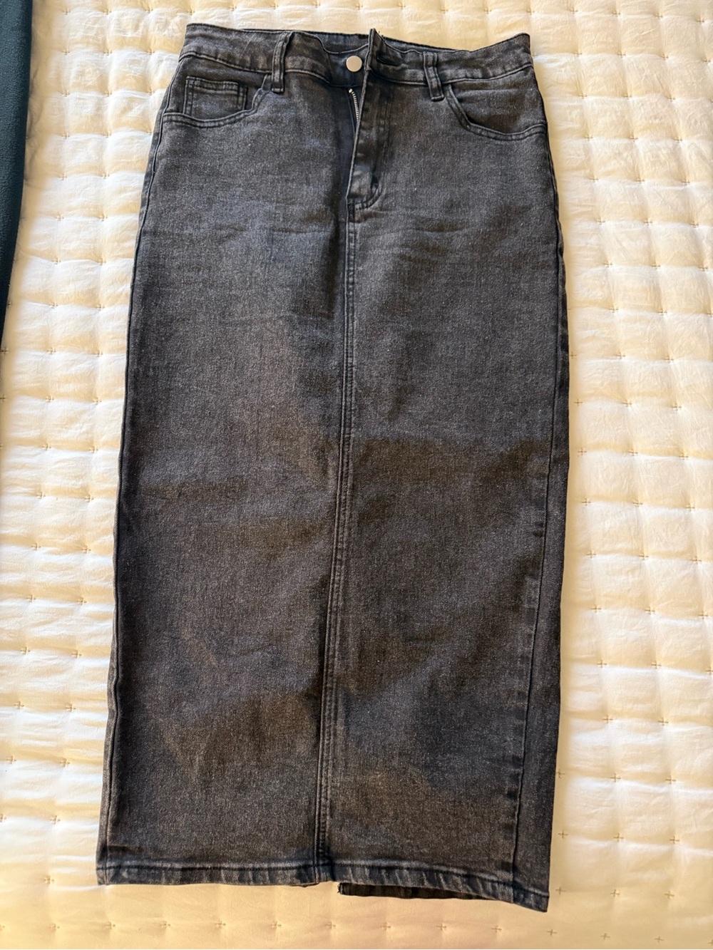 SHEIN Charcoal Gray High-Waist Denim Midi Skirt